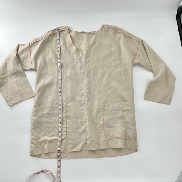 Soft‎ Surroundings 100% Linen Canberra Tunic in Flax Beige Orange Trim Pockets - Picture 5 of 11